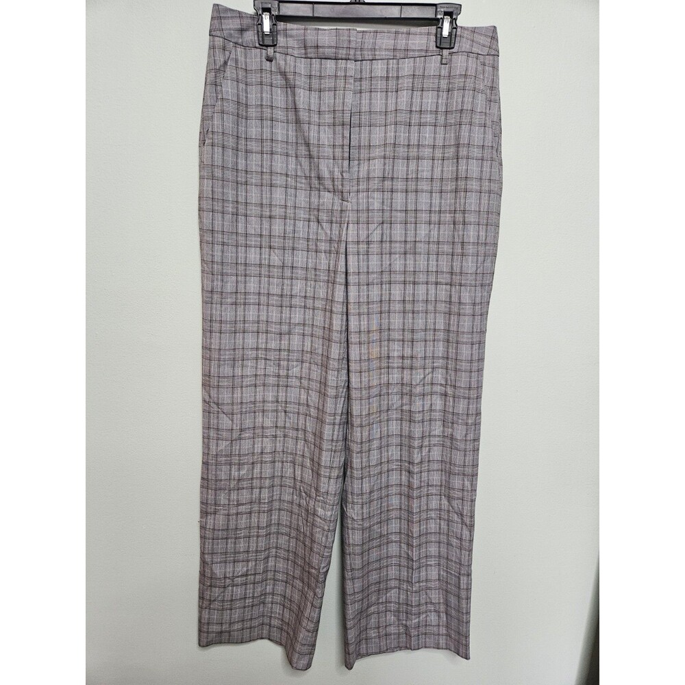 Sz 12 - Nordstrom Rack Gray Houndstooth Plaid Straight Leg Dress Pants 32 x 29